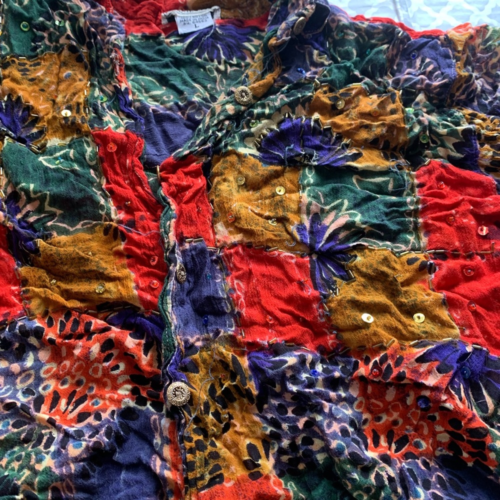 Vintage Patchwork Like Button Down Shirt With Seq… - image 3